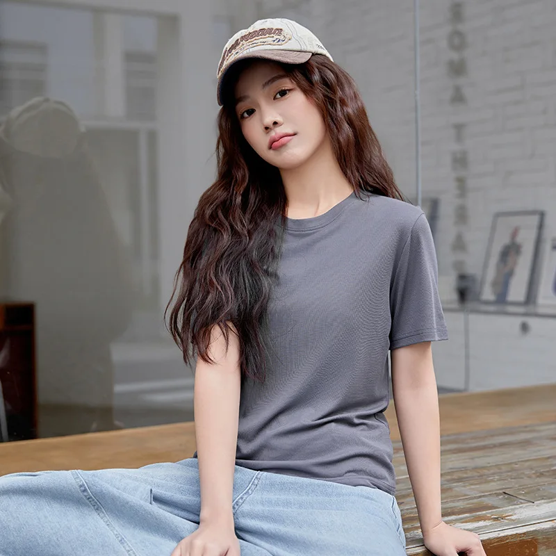 

Shoulder White Round Neck Short Sleeved T-Shirt for Women New Cotton Fabric Top 2026 Summer Short Sleeved T-Shirt