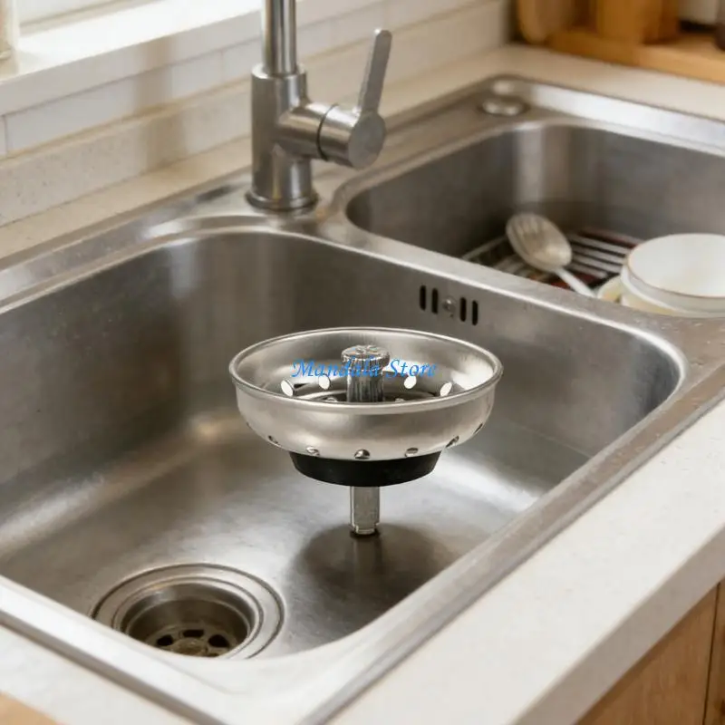U2JC Stainless Steel Sink Strainer Plug Kitchen Waste Drain Filter Basket Water Stopper Wash Basins Hardware Accessory