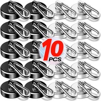 1/10PCS Strong Neodymium Magnetic Hooks 360°Rotating Carabiner Magnet Ring Keychain Hook Home Kitchen Bathroom Hanging Hangers