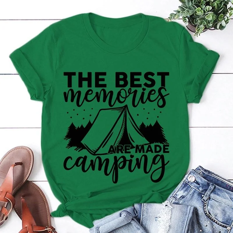 New the Best Memories Printed Women T-shirts Camping Short Sleeve Shirts Summer Round Neck Tee Shirt Casual Funny Tops Tees