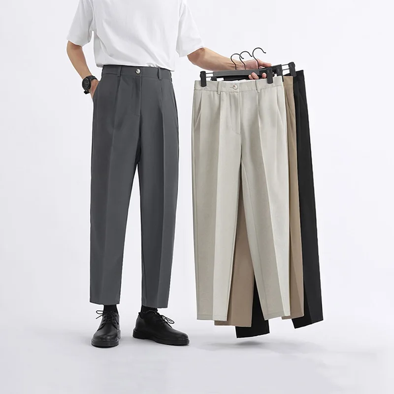 

Summer Cool Anti-Wrinkle Iron-Free Men's Busin Casual Pants Straight Leg Loose Fit Trousers Durable Straight Tube Long Tro...