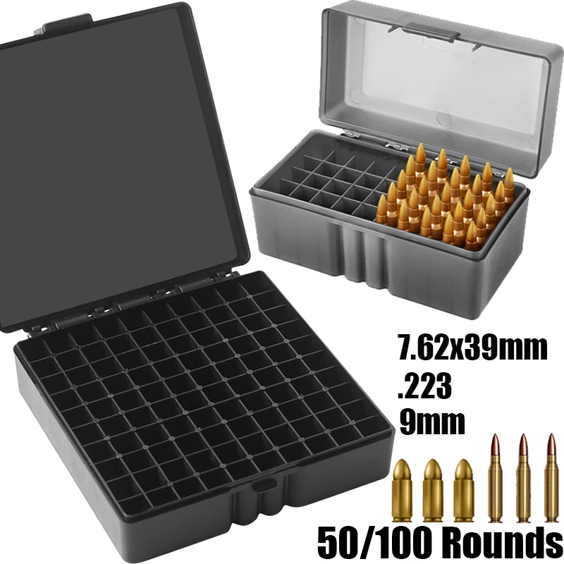 Portable Ammo Case 7.62x39 .223 9mm Ammunition Box Pistol Rifle Cartridge Storage Container Bullet Holder for Hunting Shooting