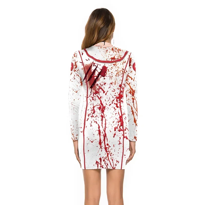 Costumi horror per feste di Halloween da donna Blooming Zombie Cosplay Abito da donna sexy con scollo tondo a maniche lunghe MN3