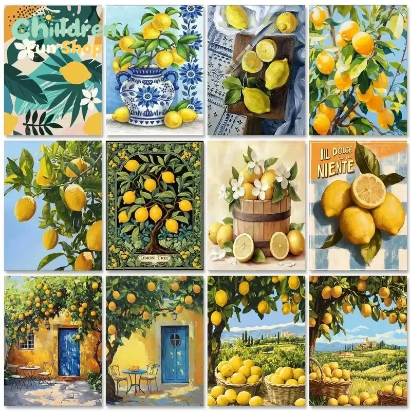 5D DIY Diamond Painting Kit Mediterranean Lemon Tree Courtyard Art Full Drill Mosaic Wall Decor Gift For Home,No Frame