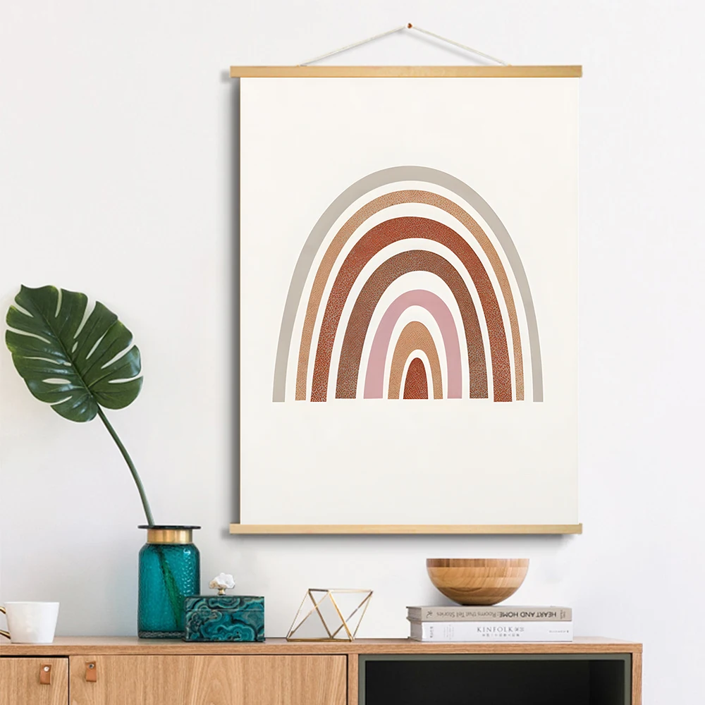 Boho Rainbow Heart massief houten hangende rollen schilderij, motiverende posters voor meisjes kinderkamer en speelkamer inspirerend decor