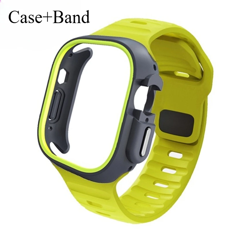 TPU Case+Silicone Strap for Apple Watch Band Ultra 49mm Sport Band for Iwatch Series10 9 8 7 6 SE 5 4 46mm 45mm 44mm 41 40 42mm