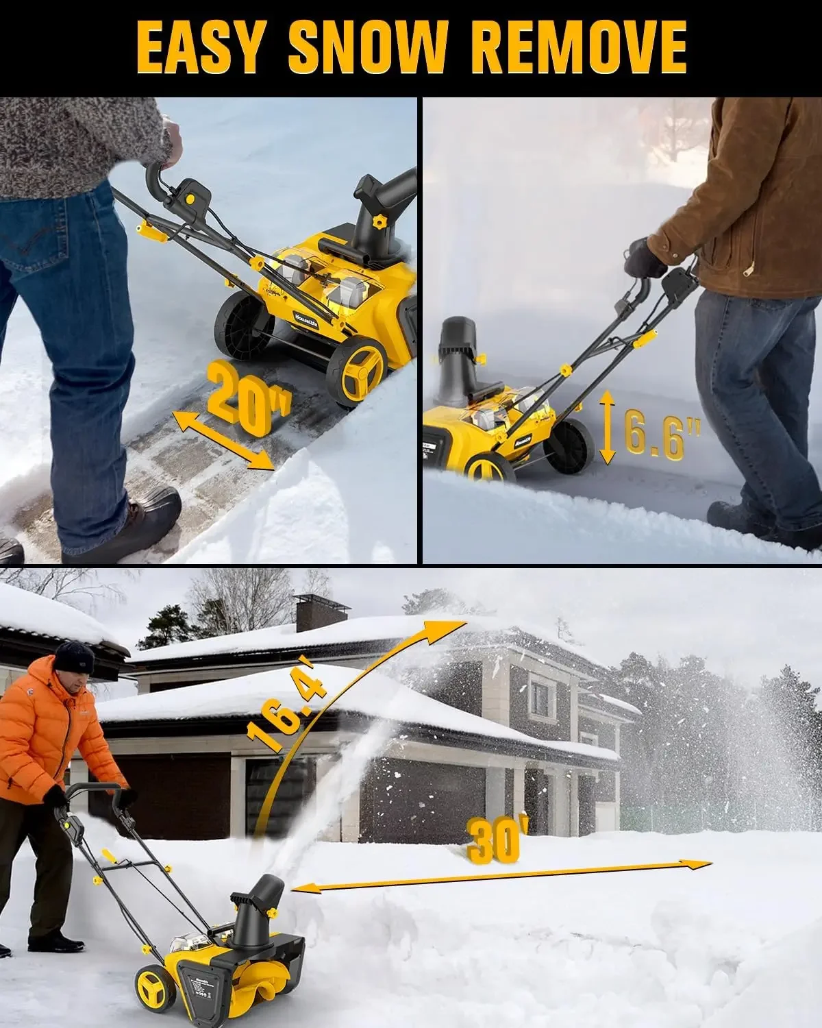 Cordless Snow Blower Compatible with 20V Max Battery, 2 x 20V Snow Thrower with , 20" Electric Snow