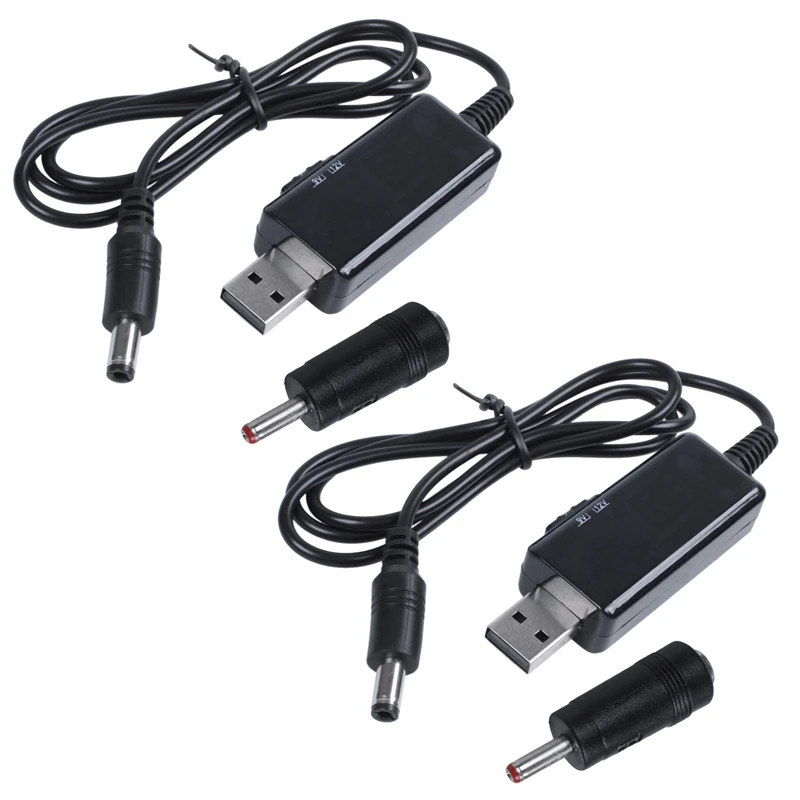 2X USB Boost Cable 5V Step Up To 9V 12V Adjustable Voltage Converter 1A Step-Up Volt Transformer DC Power Regulator