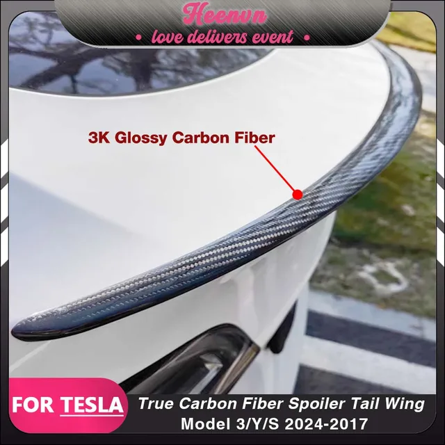 Dla Tesla Model Y 2024 Spoiler Skrzydła bagażnika z prawdziwego włókna węglowego Dla Model 3 Highland 2024 Akcesoria Model S Tail Fin