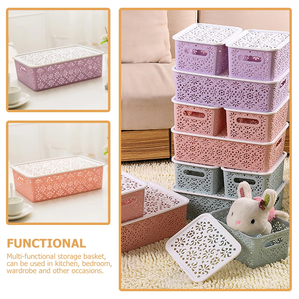 

3Pcs Storage Baskets Plastic Organizing Boxes Stackable Desktop Hollow Sundries Container for Kitchen Bedroom Office Small