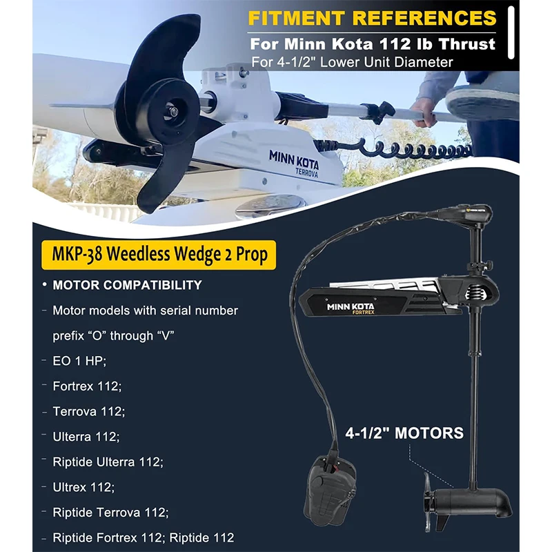 1865023 MKP-38 Weedless Wedge 2 Prop For Minn Kota 112 Lb Thrust 4-1/2' Motors for Minn Kota Ulterra, Fortrex, Terrova, Riptide