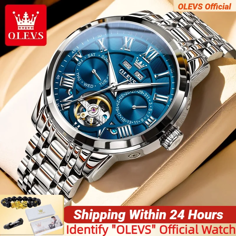 

OLEVS 6668, мужские часы, роскошные часы, оригинальные автоматические механические часы для мужчин, водонепроницаемые часы из нержавеющей стали