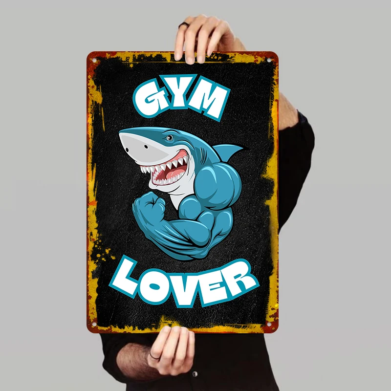Muscle Shark Gym Lover Metal Wall Art Fitness Decorative Iron Painting for Home Gym Workout Room Decoration