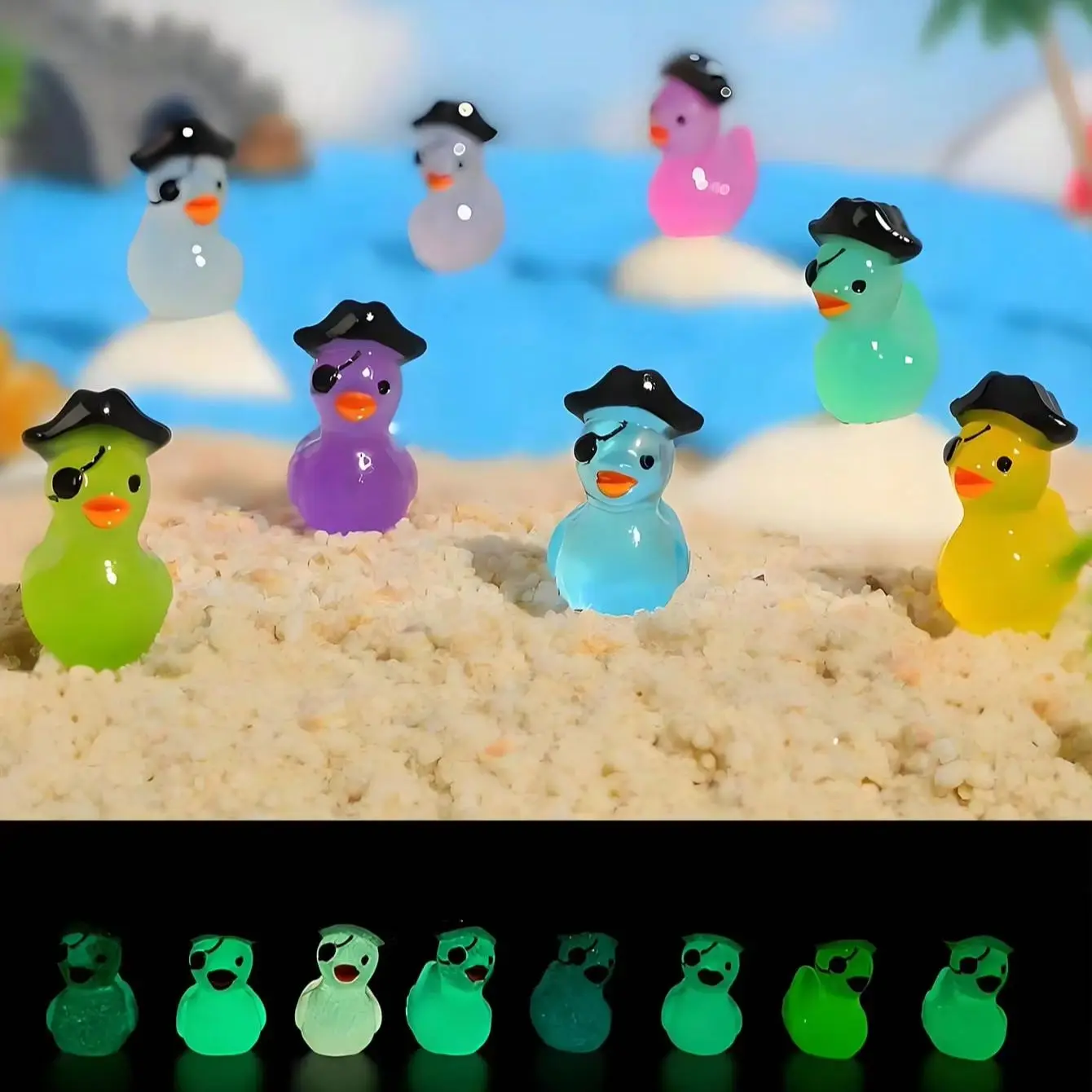 20PCS Mini Resin Pirate Duck Figurines Tiny Animal Ornaments DIY Fairy Garden Micro Landscape Decor Car Interior Accessories Oce