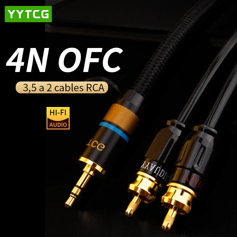 YYTCG Cable RCA estéreo HiFi 3,5mm a 2RCA Cable de Audio AUX RCA Jack 3,5 Y divisor para amplificadores Audio Cable de cine en casa RCA