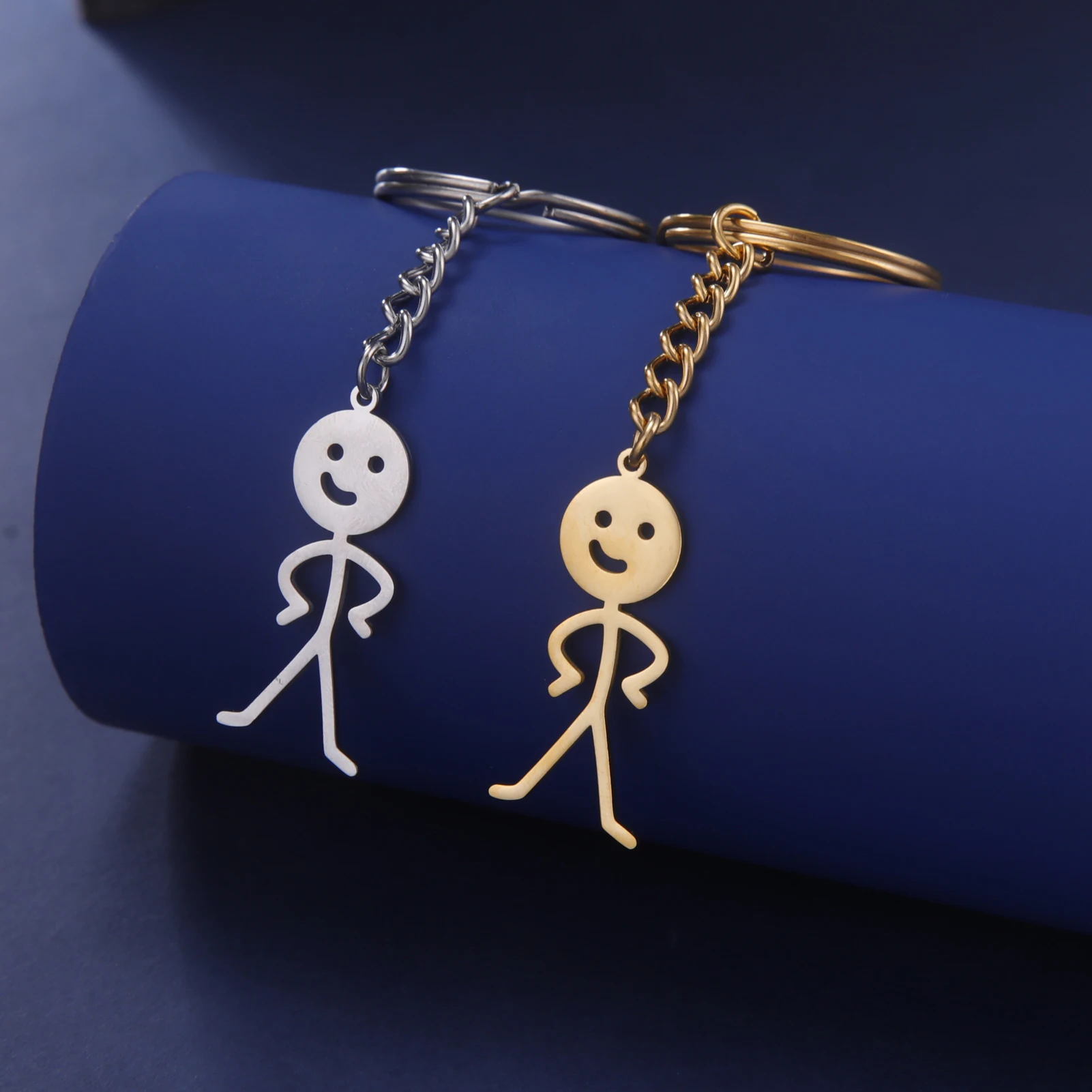 Funny Middle Finger Stickman Keychain School Bag Car Key Ring Trinket Gift For Men Woman Kid Child Stainless Steel Metal Jewelry