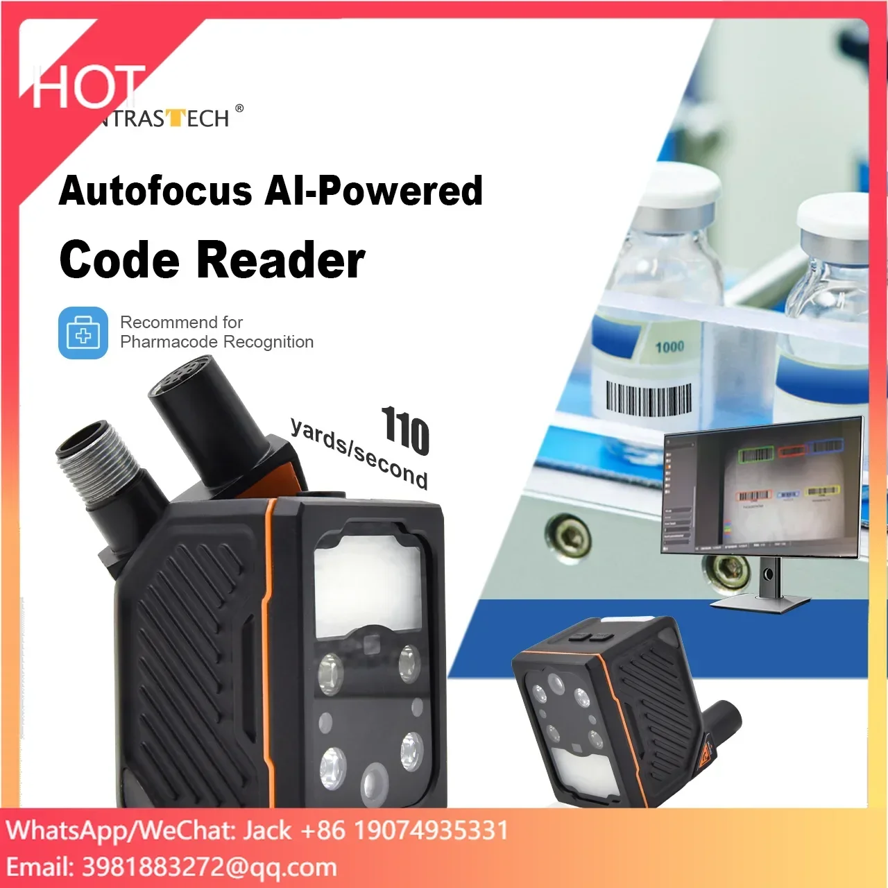 เครื่องอ่านโค้ด 2432x2048 Fast Ethernet 4.9MP 60fps โฟกัสอัตโนมัติ ใช้ AI พร้อมฟังก์ชันการเรียนรู้เชิงลึกและประสิทธิภาพสูง