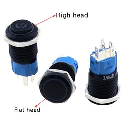 12mm 16mm 19mm 22mm High Head Led Metal Button with Light Waterproof Reset Self Locking Oxidized Black Power Symbol Switch