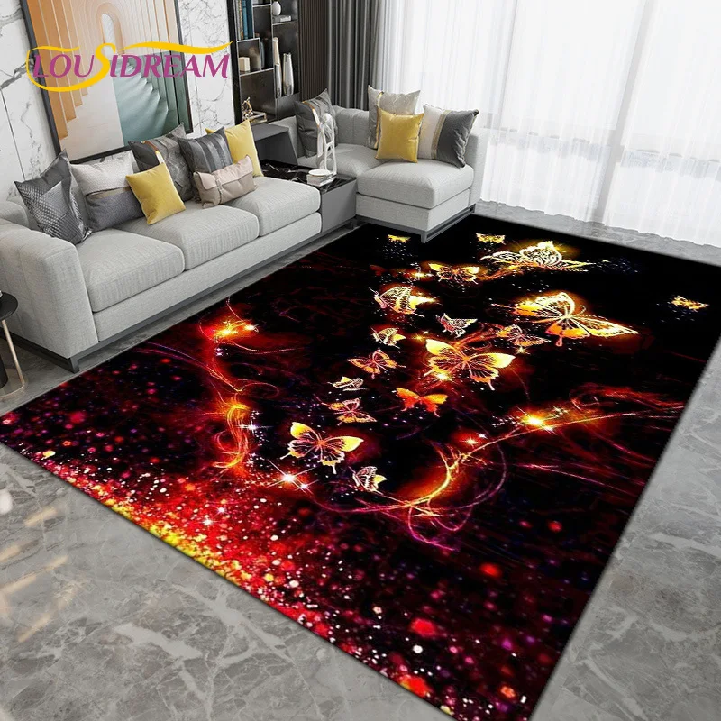 Colorful Butterfly Flower Art Area Rug,Carpets Rugs for Living Room Bedroom Sofa Decoration,Kitchen Bathroom Non-slip Floor Mats