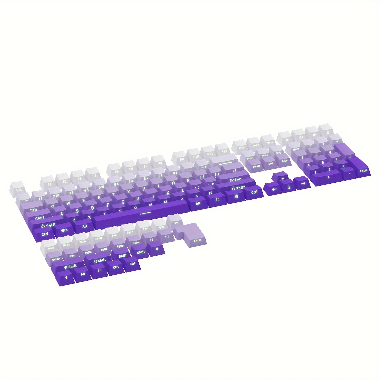 Mechanical Keyboard Keycaps With Translucent Characters Engraved On The Side, Dark Fragrance, Personalized White Gradient Purple