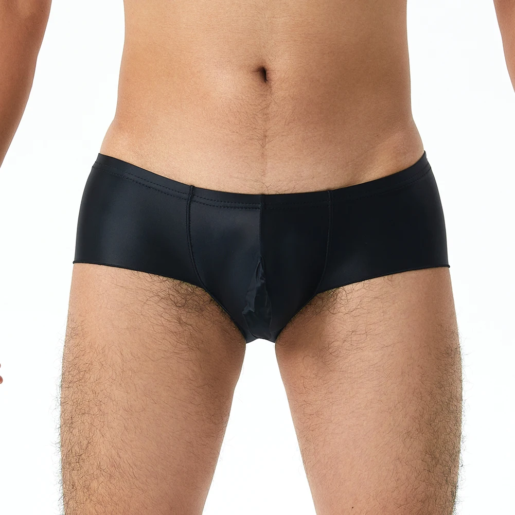 

Sexy Men Oil Shiny Glossy Briefs Gunmetal Separation JJ Sheath Shorts Erotic Underwear Tight Elastic Underpants Low Rise