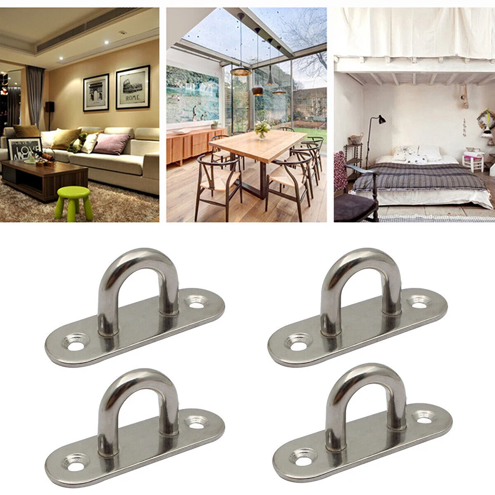 Part Hanging Plate Silver Stainless Steel Fixed Buckle Marine Oblong Pad 4pcs 5MM Accessories Boat Door Brand New