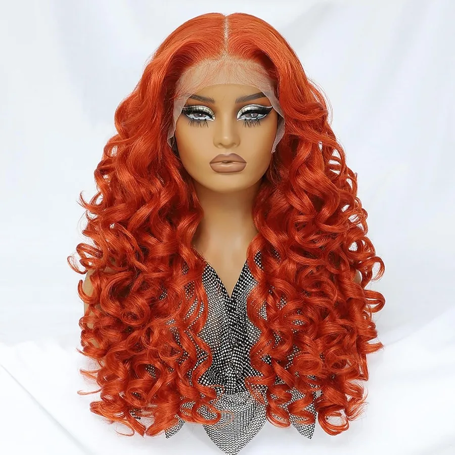 Felek الاصطناعية الزنجبيل شعر مستعار مجعد 13x6 الدانتيل الجبهة الباروكات للنساء أبيض وأسود فضفاض موجة HD شفافة الدانتيل الباروكات الأمامية قبل