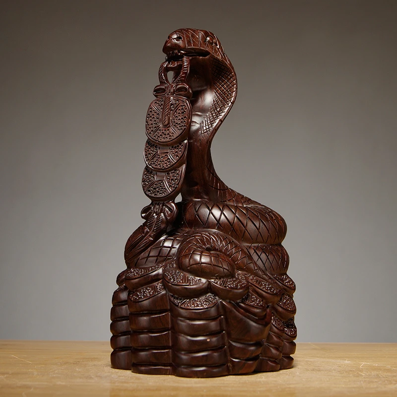 Ebony wood carving snake ornament animal zodiac carving mahogany home bedroom office decoration crafts