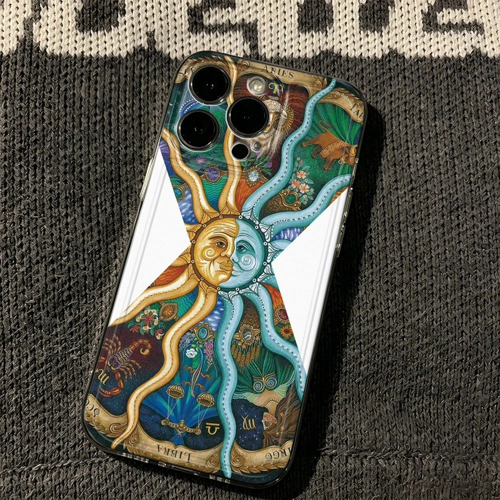 Sun Moon Constellation Tarot Wind Solid Color Silicone Case For Iphone 15 14 13 11 12 17 Plus 16 Pro Max Simple Minimalist Cover