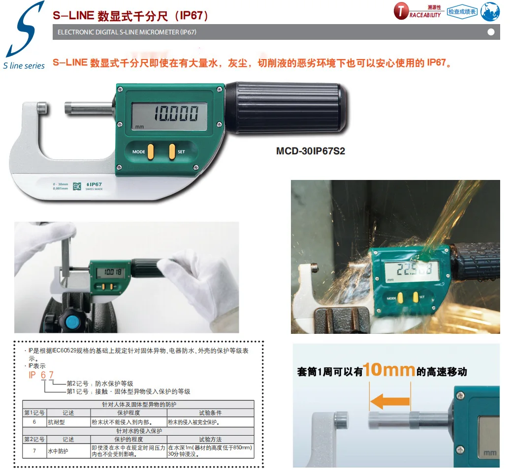 SK Niigata Seiki S-LINE Series Digital Display Outer Diameter Micrometer MCD-30IP67S2