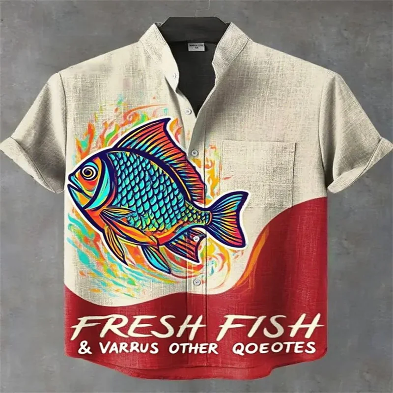 

2025 New Men's Ocean Series Printed Hawaiian Fish Casual Retro Shirt Men's Short Sleeve Design