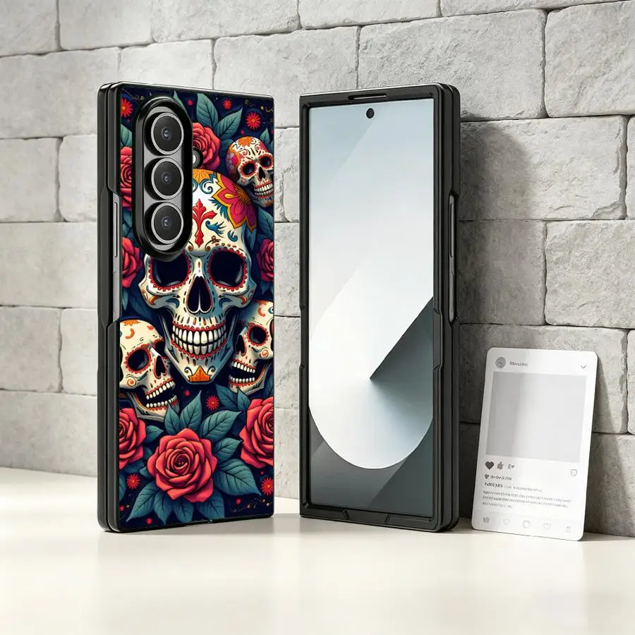 Coque pour Samsung Galaxy Z Fold 7 6 5 4 3 Z Flip 7 6 5 4 3 – Motif Crâne Fantastique Sombre