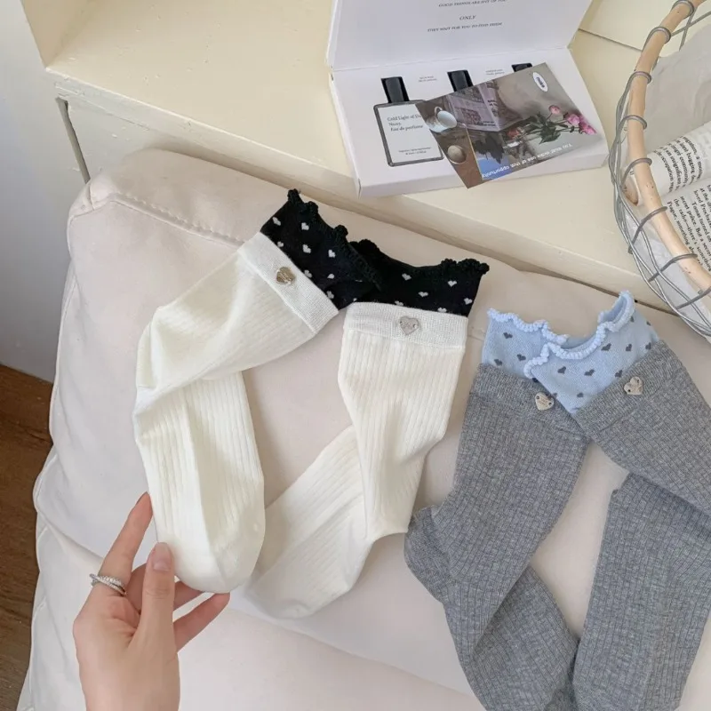

New Autumn-winter Cotton Long Socks with Heart-shaped Rolled Edges and Boneless Mid-calf Length, Versatile Women's Socks