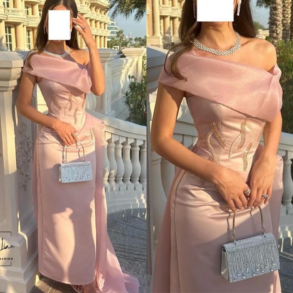 

Customized Satin Strapless Evening Dress Beading Delicate Party Dresses Temperament Fashion Celebrity Gowns