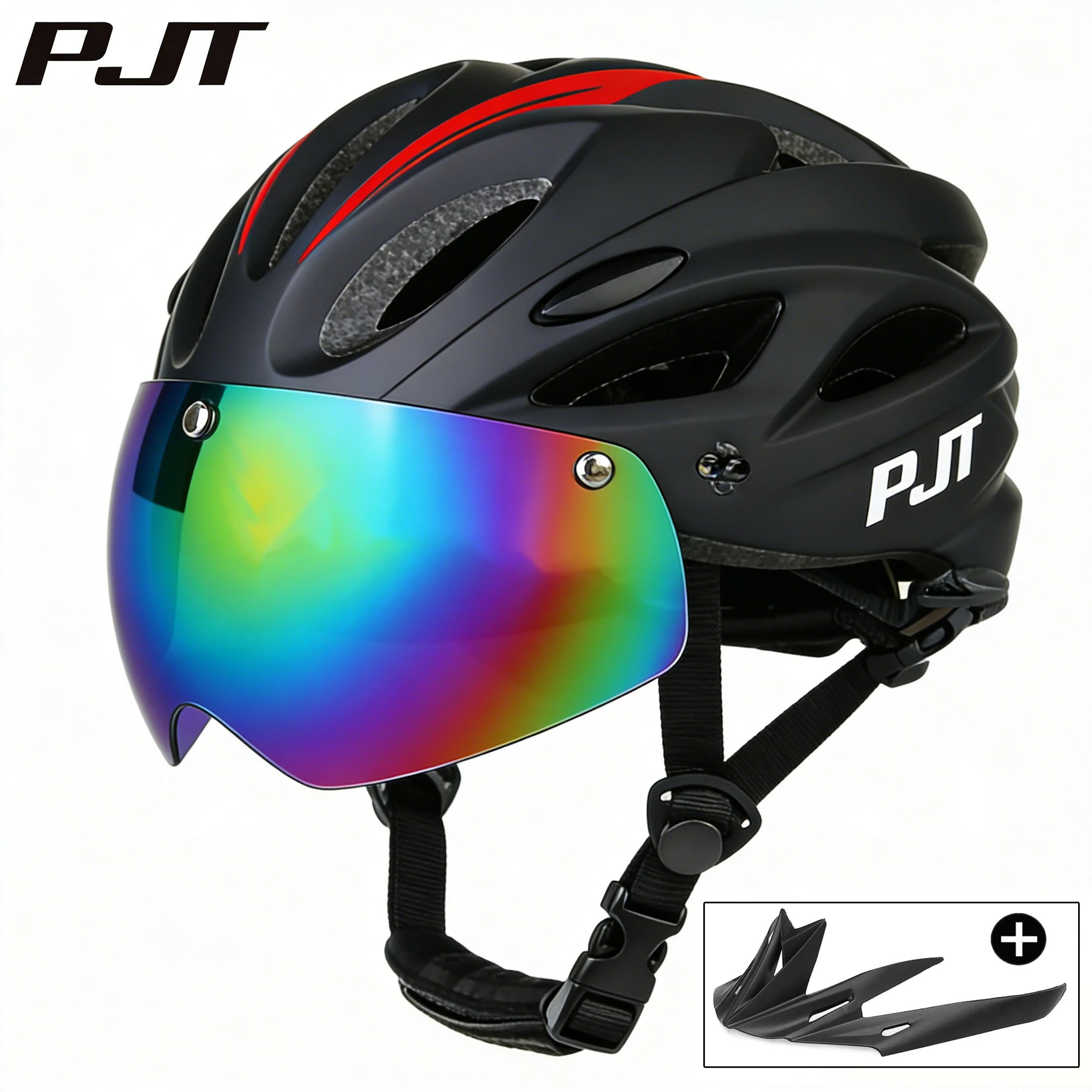 PJT 4-in-1 Fahrradhelm mit Sonnenbrille / Sonnenschutz, Sicherheitshelm, mehrfach tragbarer Fahrradhelm, MTB-Fahrradhelm für Damen und Herren