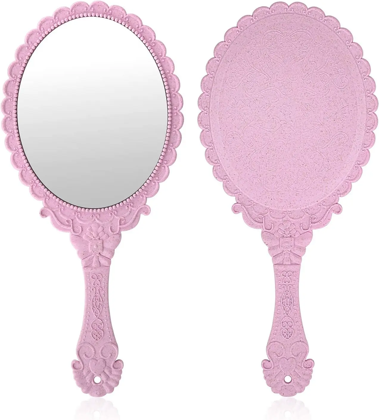 D&XQAUO Vintage Pink Hand Mirror with Handle - Handheld Small Hand Mirror for Boudoir Props,  Toddler Mirror with Antique Finish