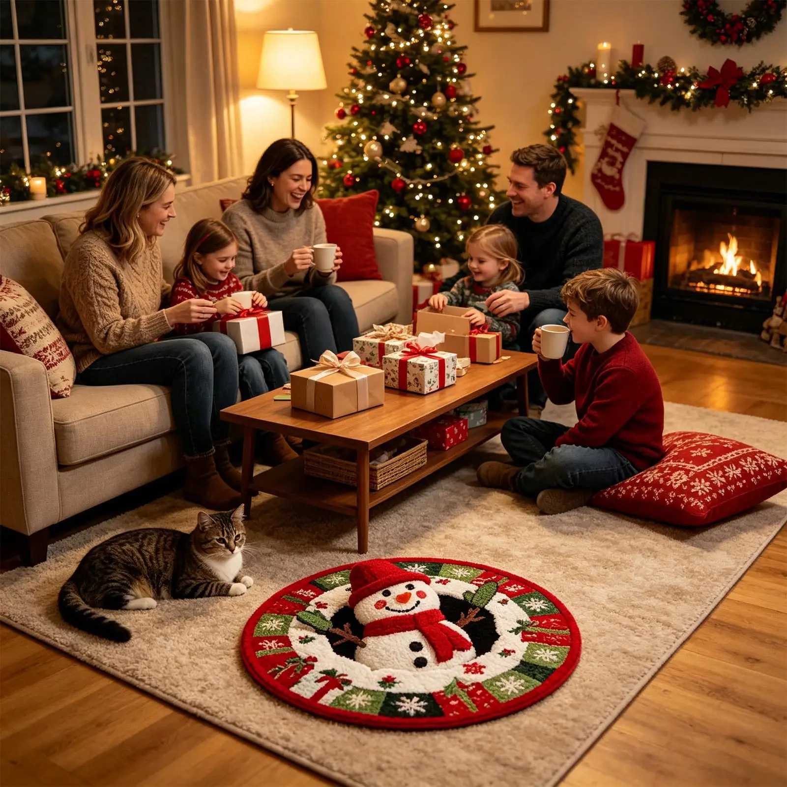 Optical Illusion Area Rugs Christmas Non-Slip Round Snowman Floor Mat Festive Doormat for Indoor Home Apartment Party Living