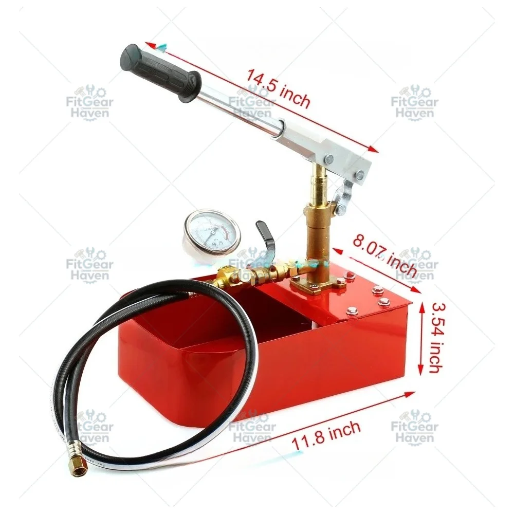 7MPa 5L Hand Operated Hydraulic Pressure Test Pump, Water Pipe Leak Tester with Gauge and High Pressure Hose