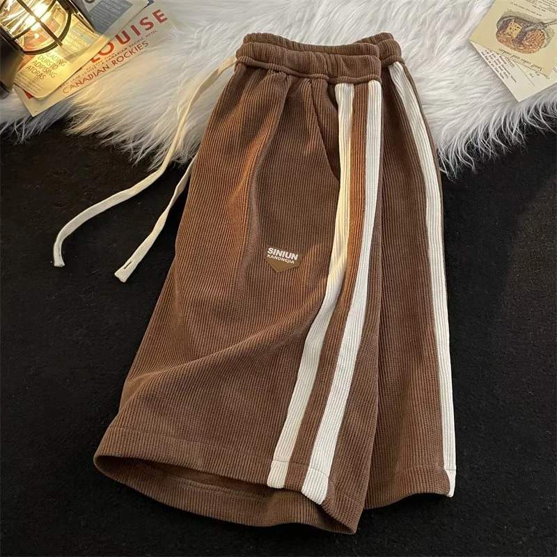 2023 Zomer Casual Y2k Shorts Voor Mannen Amerikaanse Retro Losse Rechte Korte Broek Mode Strip Contrasterende Kleur Gym Shorts