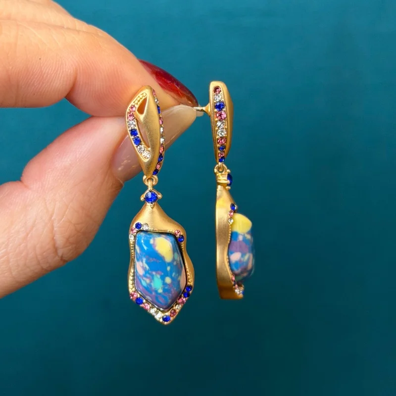 Vintage Alien Retro Opal Drop Earring Antique Gold Plated Palace Jewelry Elegant Luxury Art Deco Female Trending 2026 New