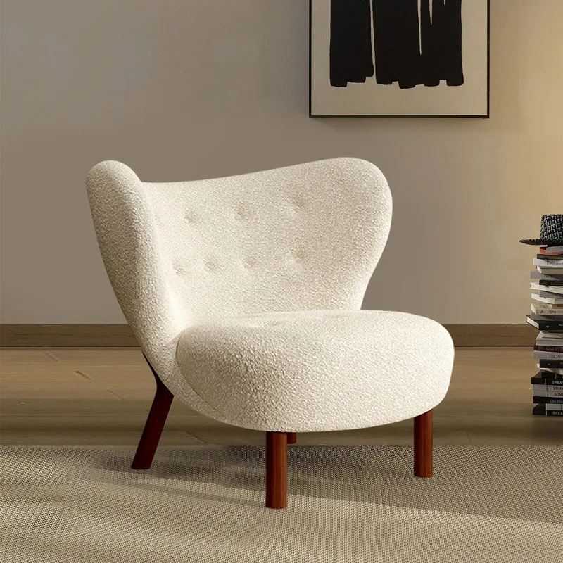 

Lamb fleece simple sofa chair fabric lazy recliner single chair retro solid wood leisure chair