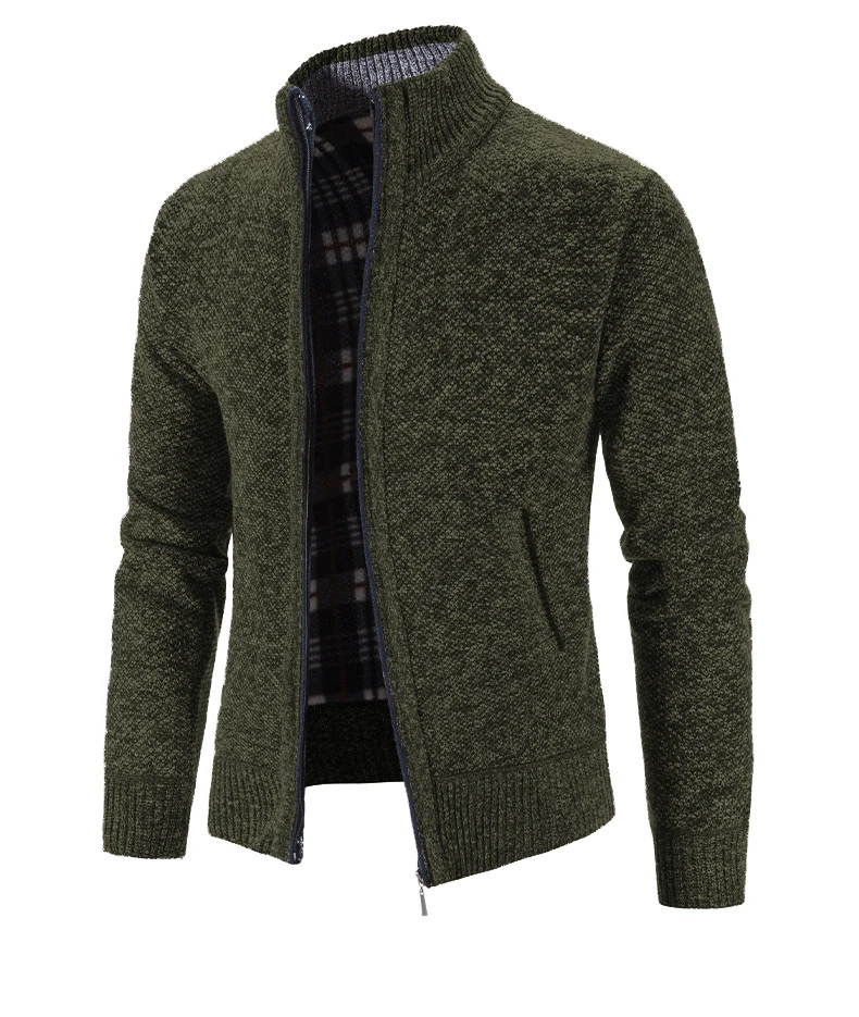 Pull chaud à fermeture éclair pour homme, cardigan décontracté à revers mi-commandé avec poche inclinée, cardigan solide pour document, pour