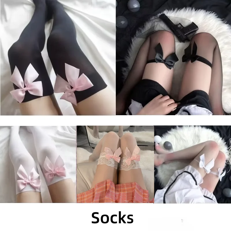 Sexy Strümpfe mit Schleife, niedlich, Oberschenkelhoch, für Mädchen, süße Spitze über dem Knie, Strümpfe für Damen, sexy Dessous, Strümpfe, Lolita-Strümpfe