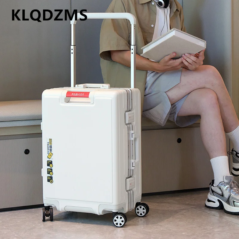 

KLQDZMS High Quality Suitcase Aluminum Frame Boarding Box 20"22"24"26 Inch ABS + PC Trolley Case Universal Wheel Luggage