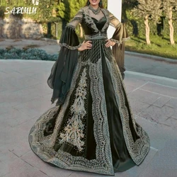 Best Kaftan Spanish Women Formal Party Gown Gold Lace Long Flare Sleeve Customized Prom Dress Vestido De Gala Maxi Caftan Muslim