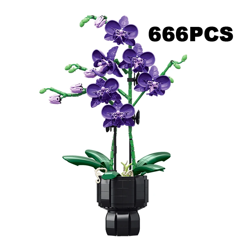 Creatieve Orchidee Boeket Ingemaakte Bouwstenen Onsterfelijke Bloem Thuis Bureau Plant Decoratie Monteer Bakstenen Speelgoed Cadeau Voor Meisje Dame