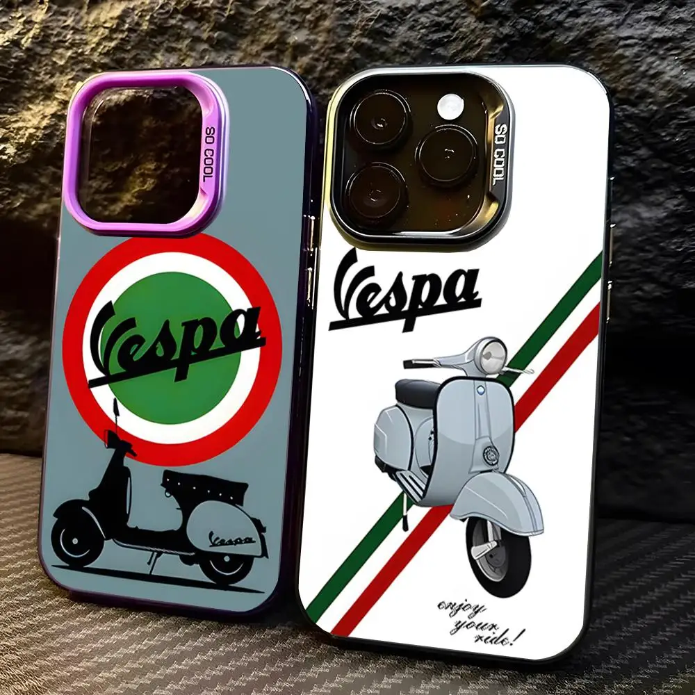 V-Vespas Scooter Cartoon Phone Case For For IPhone 16 Pro Max 15 Pro 14 Plus 12 13 X XS Max XR 11 Pro Colorful Silver Cover