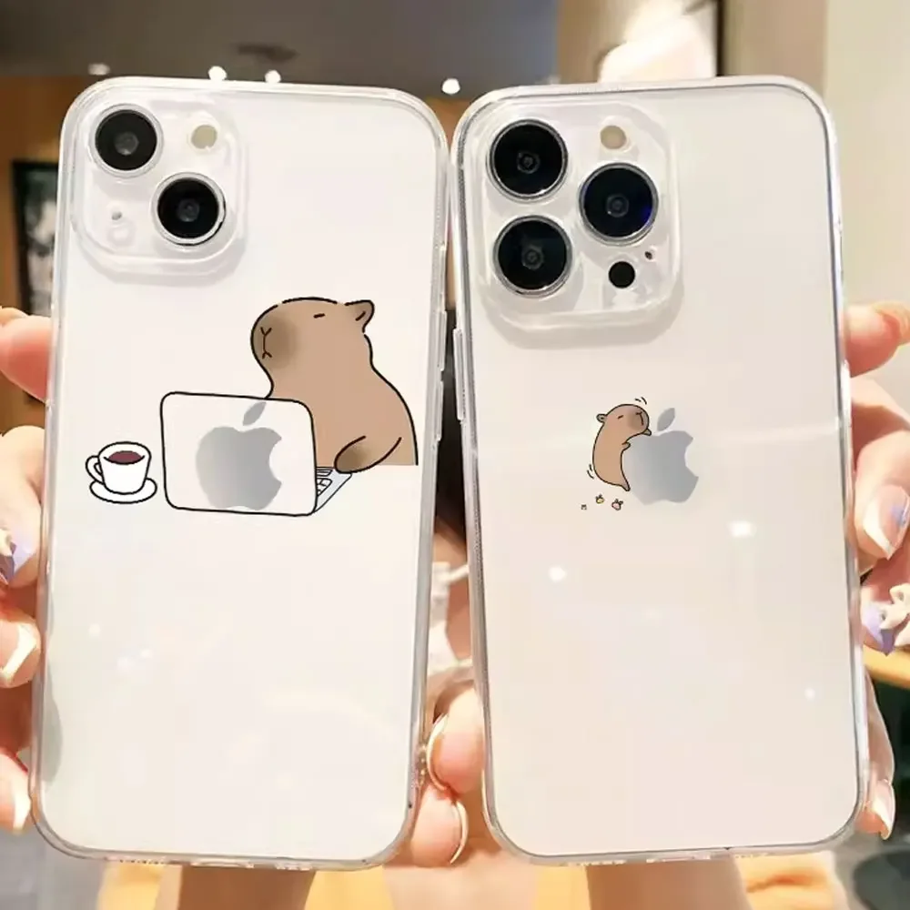 Funda de teléfono con dibujos de animales para IPhone, carcasa transparente para modelos 13, 12, 11, 14, 15 Pro, XS MAX, 7, 8 Plus, Mini, X, XR, SE20