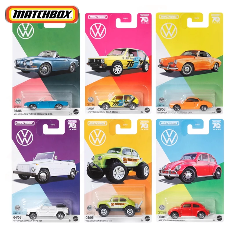 Original Matchbox Car 70 Years Volkswagen Carro Diecast 1/64 Carmann Ghia Golf Beetle Kids Toys for Boys Children Birthday Gift