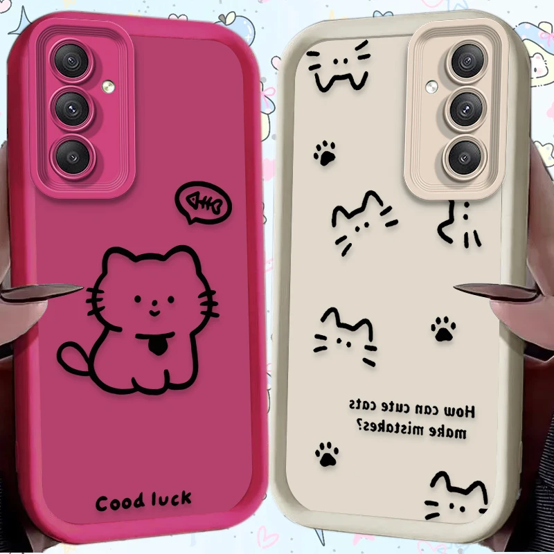 Capa de Telefone Matte com Gato Fofo para Samsung Galaxy A54 A05 A05S A34 A53 A33 A23 A13 A52 A52S A32 A22 A12 A71 A51 A31 A50